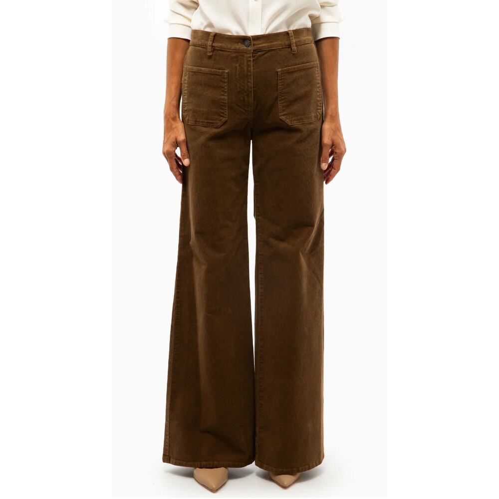 Nili Lotan Womans 2 Florence Wide Leg Corduroy Flare Pants High Rise Cigar Brown - Picture 2 of 14